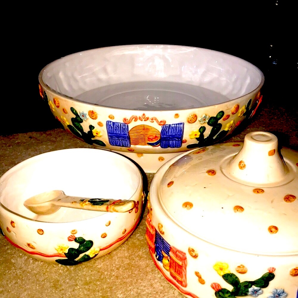 Southwest 6-Piece Glazed Ceramic Chip & Dip Large Serving Set